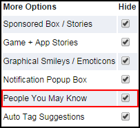 Hide / Remove the People You May Know box on Facebook with FB Purity's Hide People You May Know option